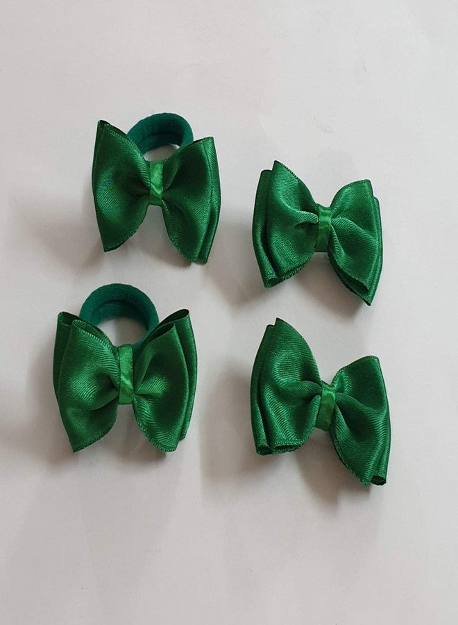 Belleza Crafting with Creativity Hair Accessories Set-5/ Bow Hairband with Bow Hairclip and Bow Ponytail Band/Combo Set for Girls Pattern1 (Green SHDD1) - Image 3